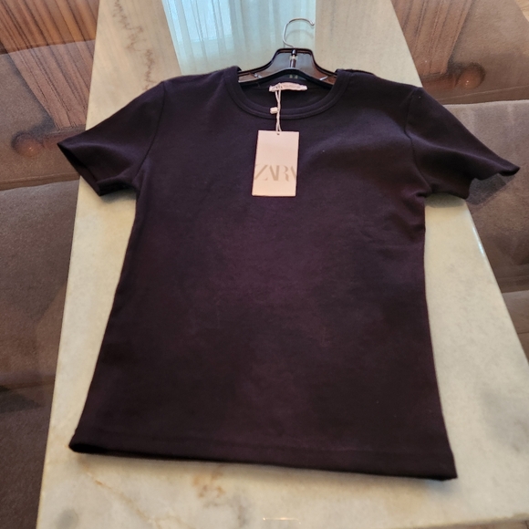 ZARA 2 Black T Shirts Ribbed NWT - Picture 6 of 9